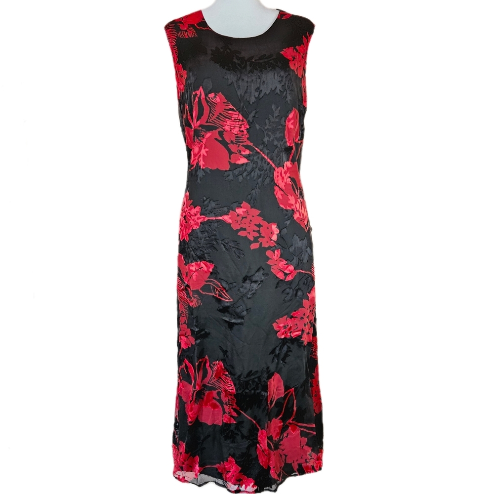 Norm Thompson Sheer Overlay Satin Burnout Slip Dress Women's 16 Whimsigoth Y2K